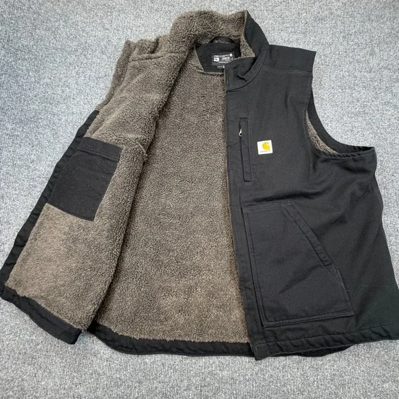 Carhartt Washed Duck Mock-Neck Vest Mens XL Loose Fit Black Canvas Sherpa Lined - Picture 10 of 12